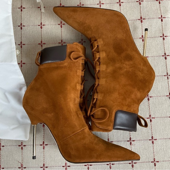 Good American “Scandal” Lace Up High Heel Booties Stiletto Ankle Boots Sz 7.5 - Picture 8 of 8